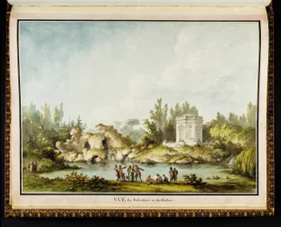 Pohled na Belvedere a skálu, z Recueil des Plans du Petit Trianon od Richarda Miqueho (1728-94)