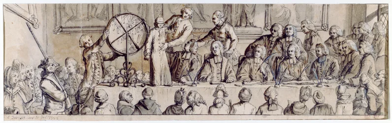 Losování loterie v Hotel de Ville, 1772 (pero, inkoust a mytí)