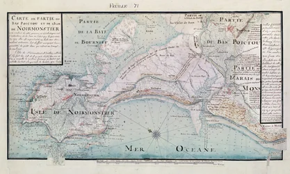 Atlas 131 H.fol 71 Mapa části Bas-Poitou a Ile de Noirmoutier, 1703 (pero, inkoust a wc na papíře)