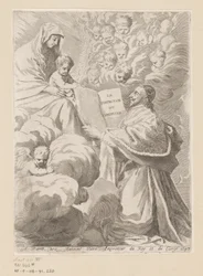 Armand-Jean du Plessis vévoda z Richelieu představuje knihu Mary s dítětem Titulní strana pro: Armand-Jean du Plessis vévoda z Richelieu, Traité de la perfection du chrétien