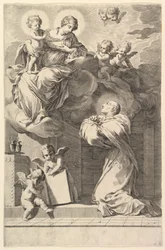 Svatý Bernard klečící před Pannou a dítětem, 1640.