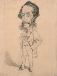 Mario Uchardin karikatyyri, n. 1858 (grafiittia, jossa on pyyhkäisyä ja tummumista ruskean kudospaperin päällä)