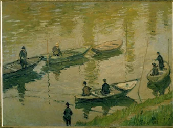 Skupina rybářů na Seině poblíž Poissy