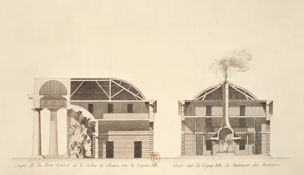 Příčný řez vstupu do solivarů v ideálním městě Chaux, kolem 1801