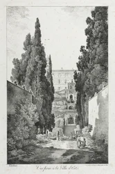 Pohled na Villa dEste, Tivoli, 1817.