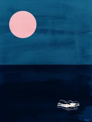 Umělecký tisk „Midnight Swim Pink Moon“ – abstraktní motiv oceánu