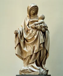 Panna s hroznovou sochou připisovaná Clausovi de Werve (1380-1439) ze školy Clause Slutera. 15. století. Kostel Auxonne (Cote d