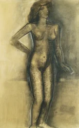 Stojící akt; Nu Debout - Standing Nude, cca 1945 (uhl a pastel na papíře)