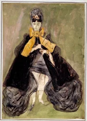 Žena se zeleným pozadím Akvarel od Constantina Guyse (1805-1892) Paříž 19. století, Musee Carnavalet
