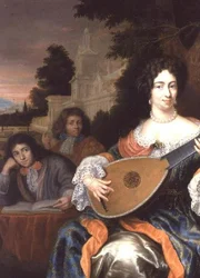Žena hrající na loutnu se svými dvěma syny za ní (není totéž jako 51651)