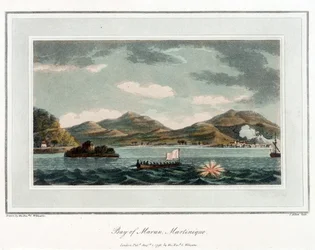 Maran Bay na Martiniku. Litografie (56,6x43,4 cm), autor: reverend Cooper Willyams (1762-1816)