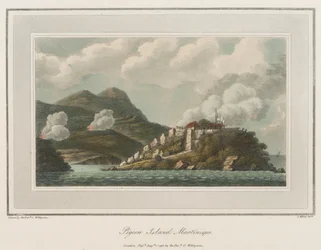 Holubí ostrov na Martiniku. Litografie (56,6x43,4 cm), autor: reverend Cooper Willyams (1762-1816)