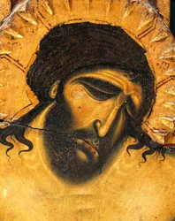 Tvář utrpení Ježíše, detail Krucifixu od Coppa di Marcovalda (cca 1220-po 1276)