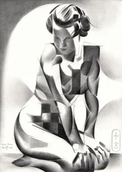 Kontemplativní soška ve stylu art deco