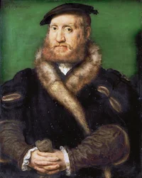 Renesance: Portrét vousatého muže s kožichem par Corneille de Lyon (1500/10-1575)