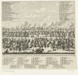 Bitva u Kijkduinu, 1673 Námořní bitva mezi Hr. admin. M. de Ruiter, princ Robbert a hrabě de Estrée od Kykdn. 21. srpna 1673 (název na objektu)