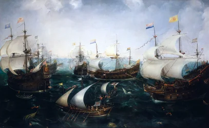 Heemskerkova porážka Španělů u Gibraltaru, 25. dubna 1607, asi 1619 (olej na plátně)