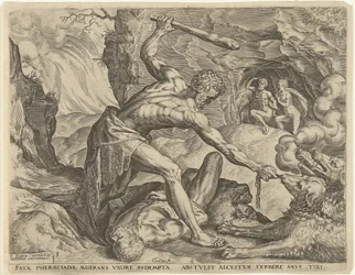 Herkules vytáhne Cerbera z pekla Labors of Hercules (název série)