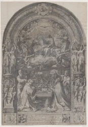 Korunování Panny Marie se svatým Vavřincem, svatým Pavlem, svatým Petrem a svatým Sixtem, 1576.