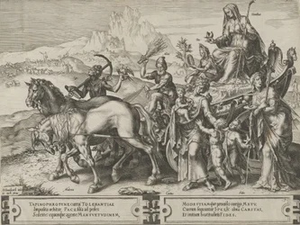 Triumf pokory, z Cyklu proměn lidských záležitostí, deska 7, 1564.
