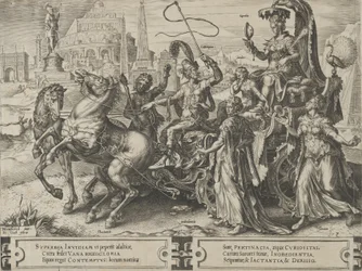 Triumph of Pride, z Cyklus proměn lidských záležitostí, deska 3, 1564.