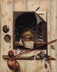 Trompe loeil se Studio Wall a Vanitas Still Life, 1668