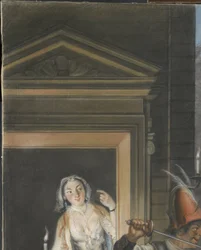 Úplatkářská scéna z druhého jednání komedie „Hopman Ulrich aneb oklamaná hrabivost“ od Johana van Paffenroda (1661).