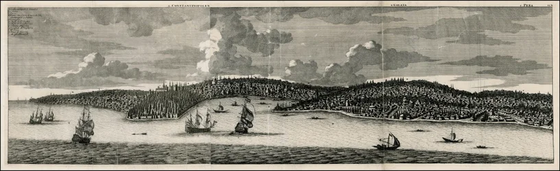 Pohled na Konstantinopol a Peru od Cornelise De Bruyna z roku 1698