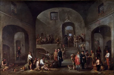 Sedm děl desátníka misericorde: „“návštěva vězňů”” Obraz Cornelis De Wael (1592-1667) (ec.flam) Genes, sbírka Banco di Chiavari