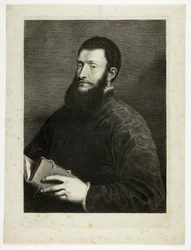 Portrét básníka Pietra Aretina z Kabinetu Reynst; Variarum imaginum a celeberrimis artificibus pictarum Caelaturae (Kabinet Reynst: Rytiny různých obrazů namalovaných slavnými umělci)