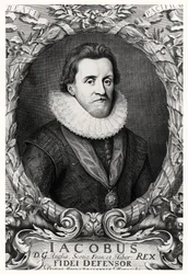 Portrét Jakuba I., krále Velké Británie, vyryl R.White, 1669