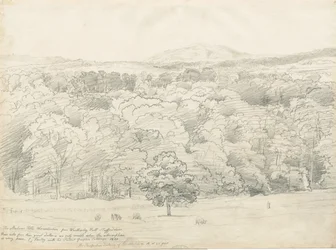 Wrottesley Hall - Pohled na Malvern Hills: kresba tužkou, 1820