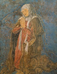 Dean, detail Virgin of Sign, scéna z měsíce srpna, připisována Cosimo Tura (cca 1430-1495) a Master of Ercole, freska, severní stěna, Hall of Months, Palazzo Schifanoia (Palác radosti), Ferrara, Itálie, cca 1470