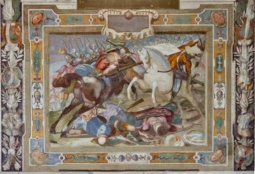 Bitevní scéna z knihy Listiny Godfreye z Bouillonu při dobývání Jeruzaléma, asi 1589-94 (freska)