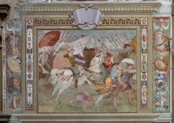 Bitevní scéna z knihy Listiny Godfreye z Bouillonu při dobývání Jeruzaléma, asi 1589-94 (freska)