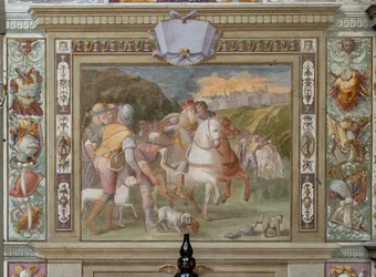 Scéna lovu z knihy Skutky Godfreye z Bouillonu, asi 1589-94 (freska)