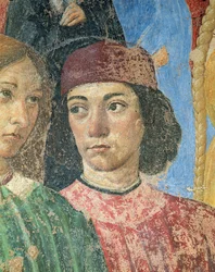 Průvod biskupa před kostelem S. Ambrogio, detail fresky Marsilio Ficino 1433-99 1468