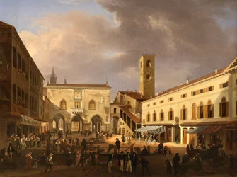 Pohled na náměstí Piazza Grande v Bergamu