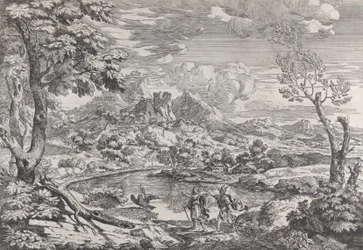Krajina s mužem zobrazujícím Merkura, orla Jupitera, ca. 1695-99.