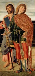 Sv. Matouš a sv. Šebestián, kolem roku 1499 (tempera na dřevěné desce)