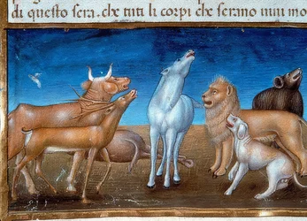 Konec světa: a hvězdy budou padat z nebe a zvířata se budou bát (c.149v). 1476