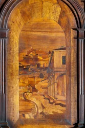 Krajina, intarzie, detail dřevěného chóru