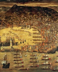 Pohled na Janov a jeho přístav, obraz Cristoforo Grassi (1565-1598), Itálie