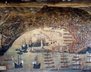 Pohled na Janov a jeho přístav, obraz Cristoforo Grassi (1565-1598), Itálie