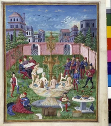 Vliv Merkuru: zahrada lásky a pramen mládí. Miniatura Cristofora de Predis (asi 1440-asi 1486) - v «De Sphaera» d