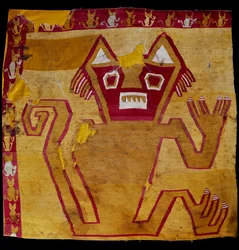 Předkolumbovské umění, civilizace Nazca: fragment látky se zoomorfním znázorněním. 100 př. n. l. – 800 n. l. Goteborg, etnografické muzeum