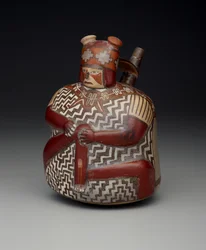 Nádoba zobrazující zraněného válečníka, rané střední období, fáze Nazca 7, cca 500-600 (keramika)