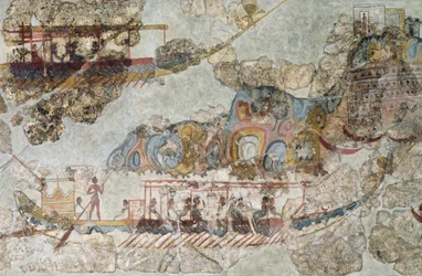 Flotila lodí, freska z Thery, Jižní Kykladské ostrovy, Řecko Kykladská civilizace, 3.-2. tisíciletí př.n.l.