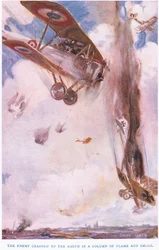 Nepřítel se zřítil k zemi ve sloupu kouře (barva litho)