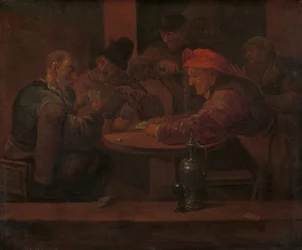 Muži hrající karty v taverně, asi 1660-1680 (olej na desce)